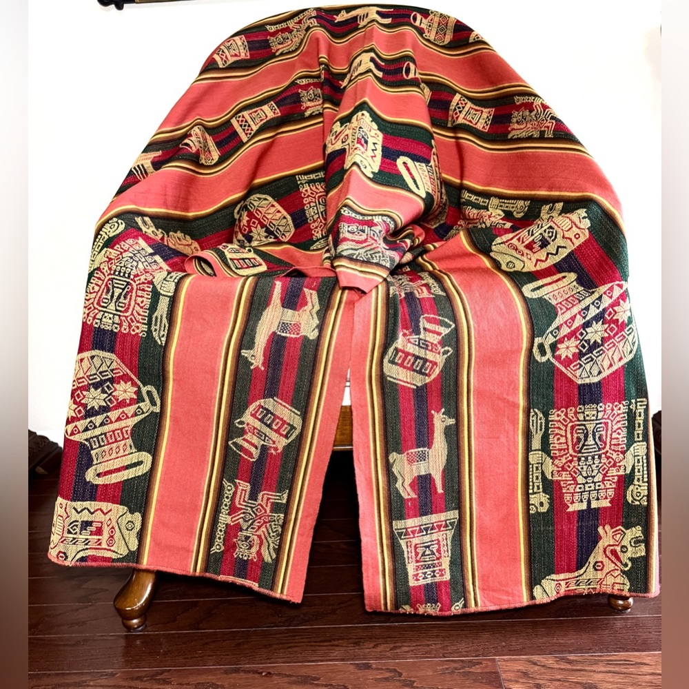 Colorful Patterned Peruvian Blanket Tablecloth Double side fabric WallDecor Peru